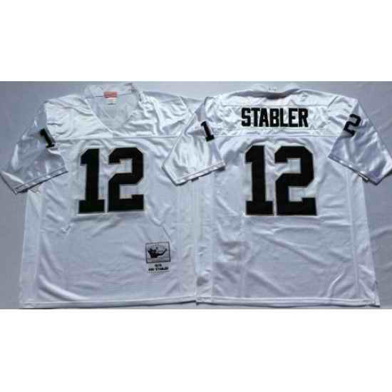 Mitchell And Ness Raiders #12 Ken Stabler White Throwback Stitched NFL Jerseys